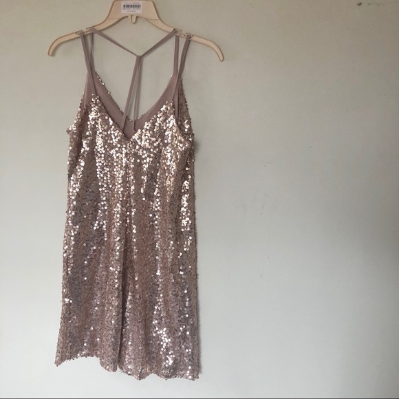 Champagne Gold Sequin Short Dance Party Dress - Picture 3 of 8